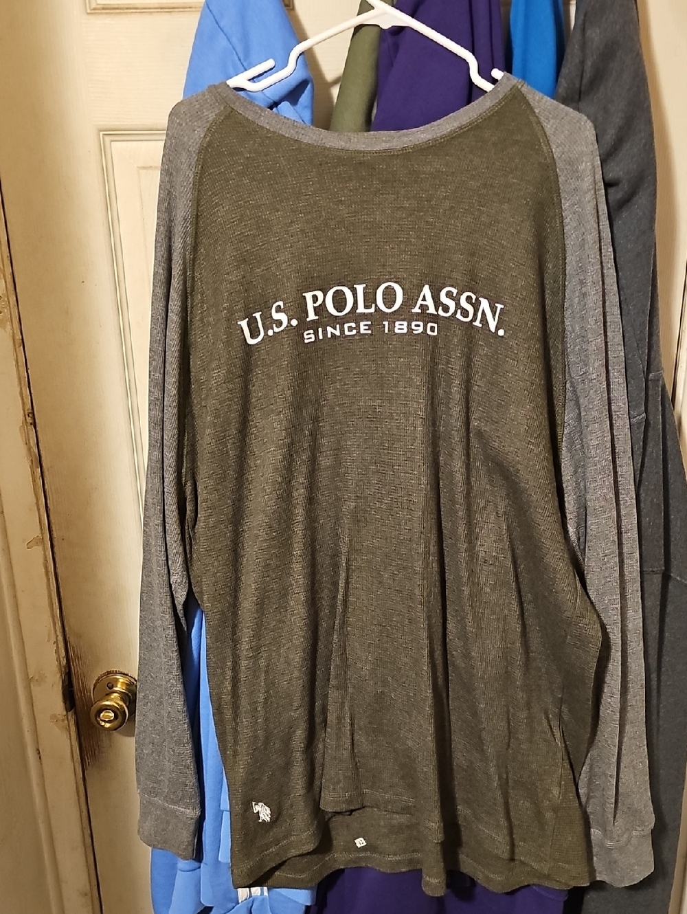 U.S. Polo Assn. Olive Body with Gray Raglan Long Sleeve Shirt